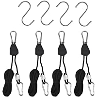 1-8&quot- Cuerda Trinquete-SEELOK 4 set Poleas Cultivo con Mosquetones + 4 gancho en S para Ajustable Luces de Crecimiento…